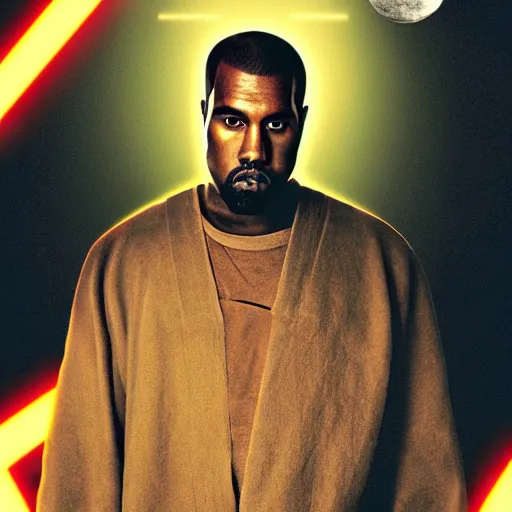 Image similar to Portrait of Kanye West as a jedi in Star Wars, holding lightsabre. splash art, cinematic lighting, dramatic, octane render, long lens, shallow depth of field, bokeh, anamorphic lens flare, 8k, hyper detailed, 35mm film grain