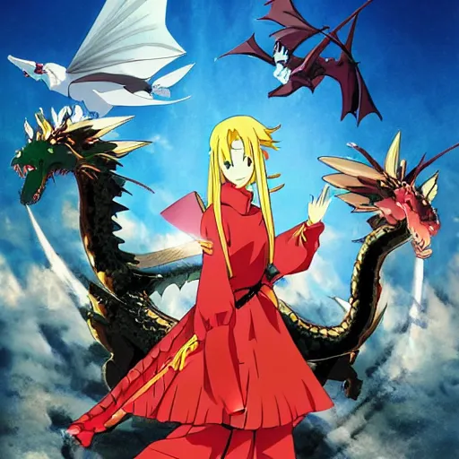 Image similar to poster for anime where Dragons invade Moscow