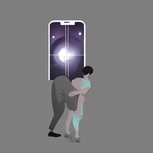 Image similar to mobile phone as portal to another dimension, concept art,