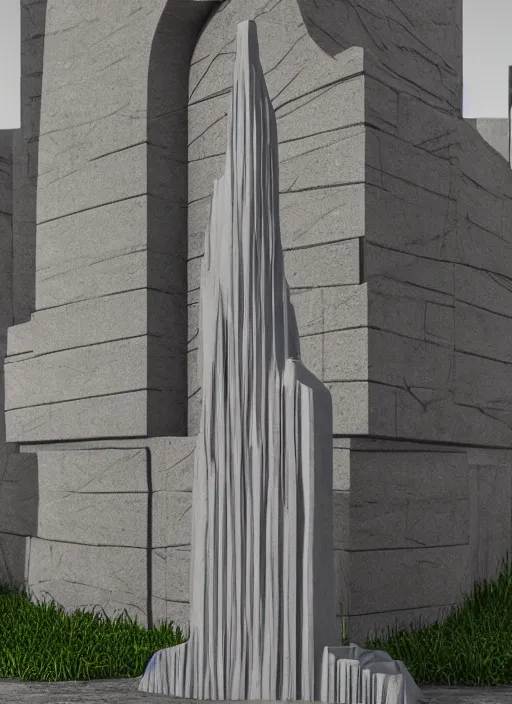 Image similar to highly detailed realistic architecture 3 d render of a stele sculpture in frank gahry style standing near a highway, archdaily, made in unreal engine 4 octane render