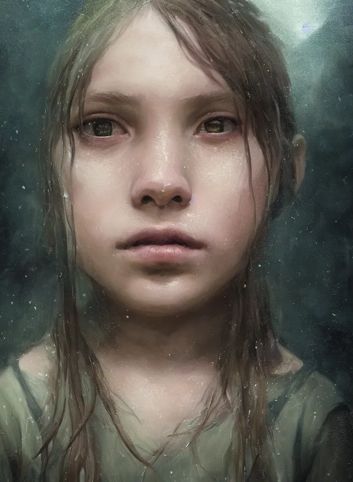 Image similar to a closeup portrait of an young girl from skyrim practicing alchemy, fantasy setting, forest environment, serene colors, soft lighting, atmospheric, cinematic, moody, in the style of diego koi, gina heyer, luiz escanuela, art by alyssa monk, depth, hyperrealism, rule of thirds, golden ratio, oil on canvas, 8 k