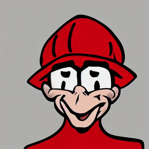 Prompt: A portrait of an evil sorecerer with a red hat, cartoon style, high detail, 8k