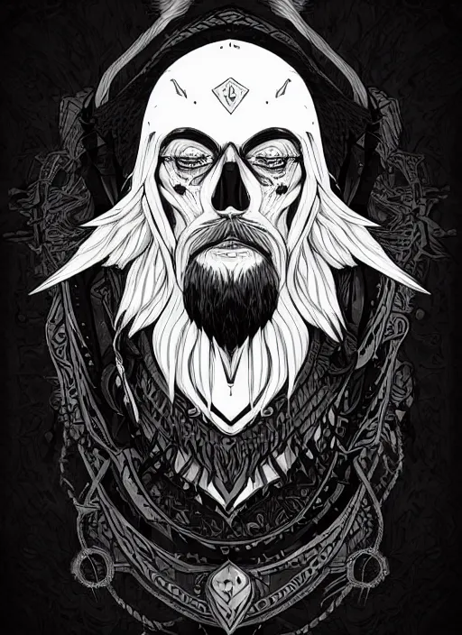 Image similar to raven warlock, wind magic, exquisite details, black beard, white background, by studio muti