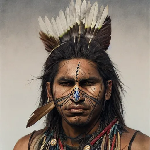 Image similar to a male indigenous warrior portrait, by marco mazzoni