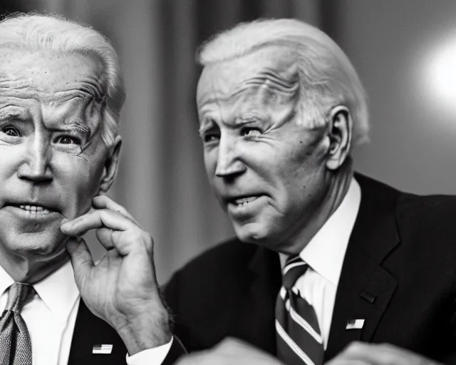 Image similar to president joe biden face to face with president joe biden, nikon 3 5 mm, photograph