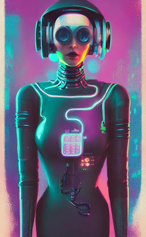 Prompt: portrait of a cyberpunk girl with futuristic helmet and with very tight black latex dress by Petros Afshar and Beeple, James Gilleard, Mark Ryden, Wolfgang Lettl highly detailed