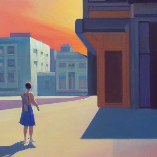 Image similar to o portrait of an astronaut walking down a lonely street, in the style of Edward Hopper, 4k,