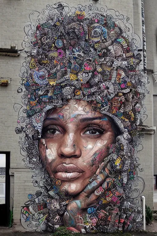 Prompt: a highly detailed beautiful portrait in the style of graffiti street art