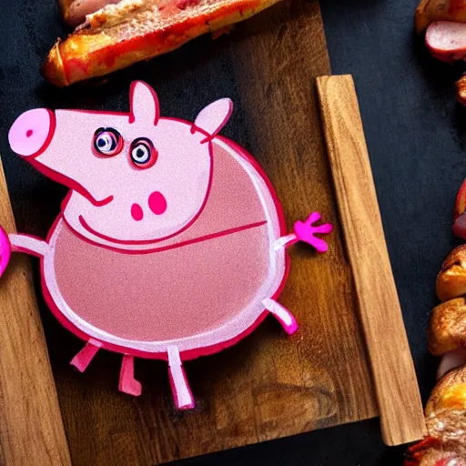 Prompt: roasted peppa pig on a barbecue hand drawn