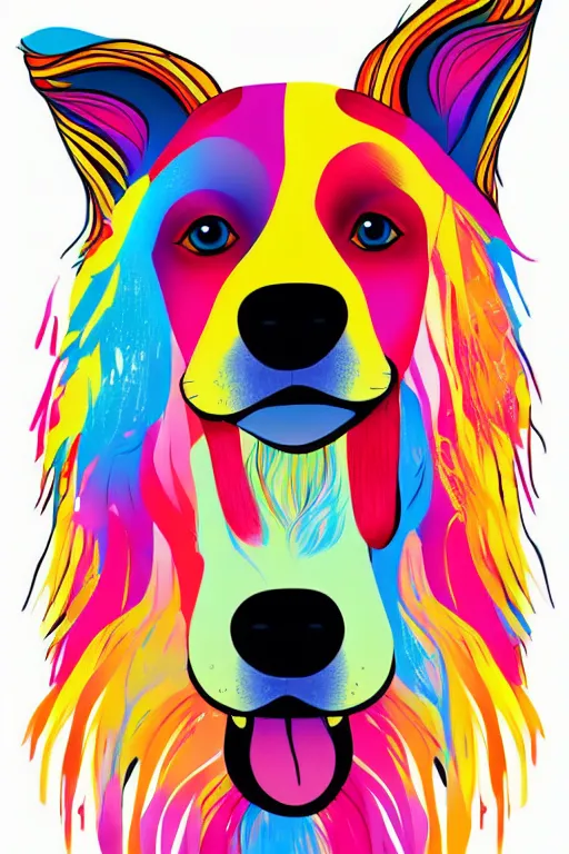 Prompt: minimalist boho style art of a colorful dog, illustration, vector art
