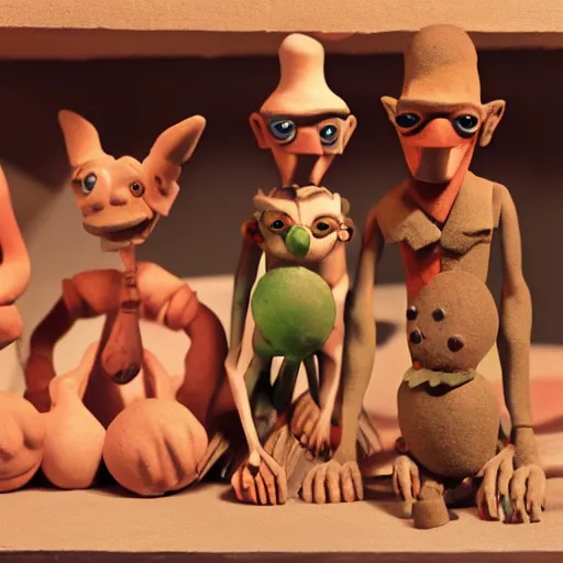 Prompt: a claymation film still of anthropomorphe / collection from brasil / jeu et jouet / claymation by bruce bickford