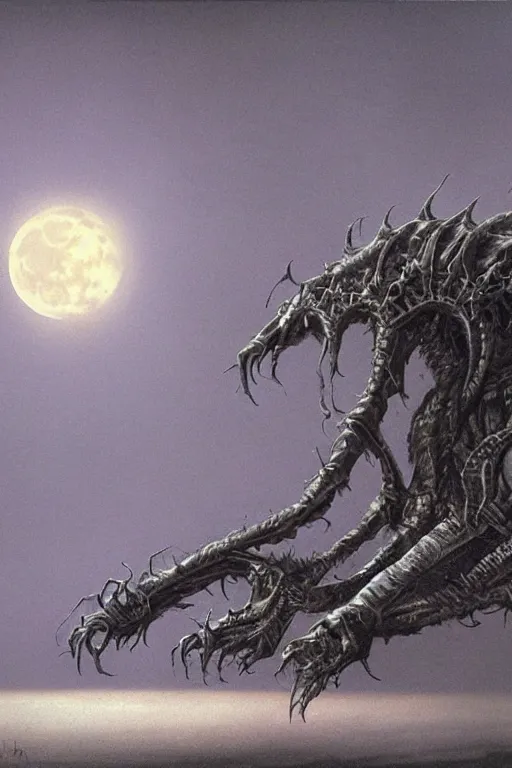 Prompt: the moon creature from a 9 0 s horror movie by john howe