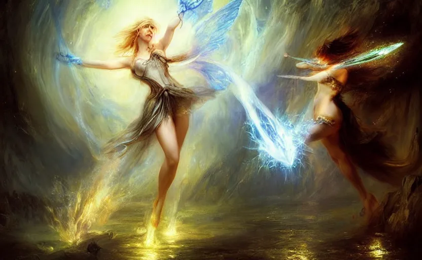 Image similar to the fairy rebellion. by artstation trending, by joseph mallord william turner, luis royo, konstantin razumov, cinematic lighting, fractal flame, highly detailed