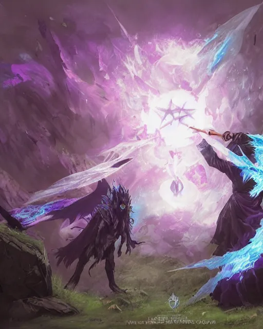 Image similar to Raven Witch, spell, potion, blue and purple, magic the gathering artwork, D&D, fantasy, cinematic lighting, centered, symmetrical, highly detailed, digital painting, artstation, concept art, smooth, sharp focus, illustration, volumetric lighting, epic Composition, 8k, art by Akihiko Yoshida and Greg Rutkowski and Craig Mullins, oil painting, cgsociety