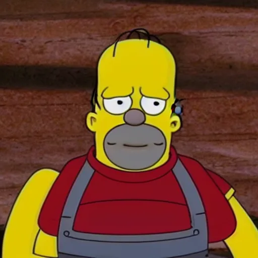 Image similar to Movie still of a 100% accurate photo realistic depiction of homer Simpson, highly detailed