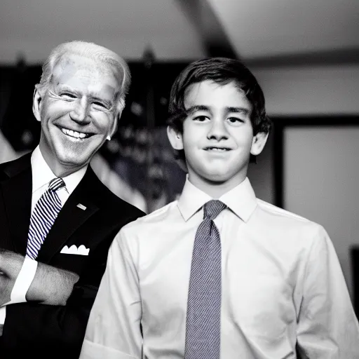 Image similar to A photo of joe biden teams up with a teenage joe biden, perfect faces, 50 mm, award winning photography