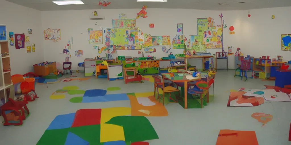 Image similar to childrens daycare indoors limital space, not well litt, creepy photo