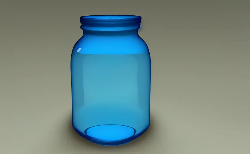 Prompt: a jar with bright cyan blue liquid in it, glowing, high detail, unreal engine