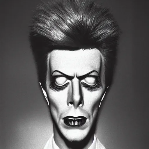 Image similar to close - up promo photo of a cereal bowl shaped as bowie head, space oddity,