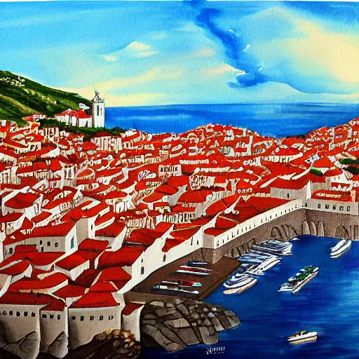 Prompt: a painting of dubrovnik in the style of josip skerlj