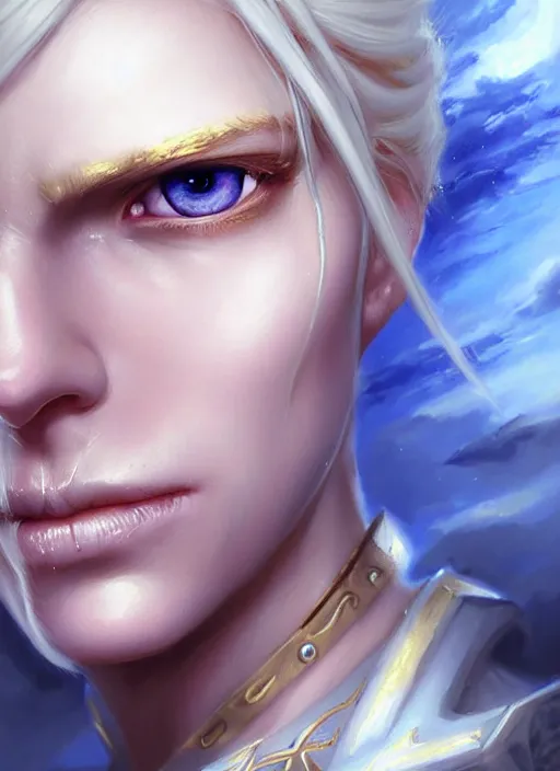 Image similar to a _ fantasy _ style _ portrait _ painting _ of white female paladin with blonde hair and blue eyes, scar under left eye, holy oil _ painting _ unreal _ 5 _ daz. _ rpg _ portrait _ extremely _ detailed _ artgerm _ greg _ rutkowski _ greg