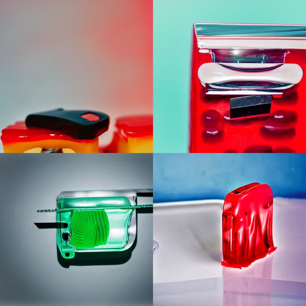 Prompt: a stapler inside jello, photography,