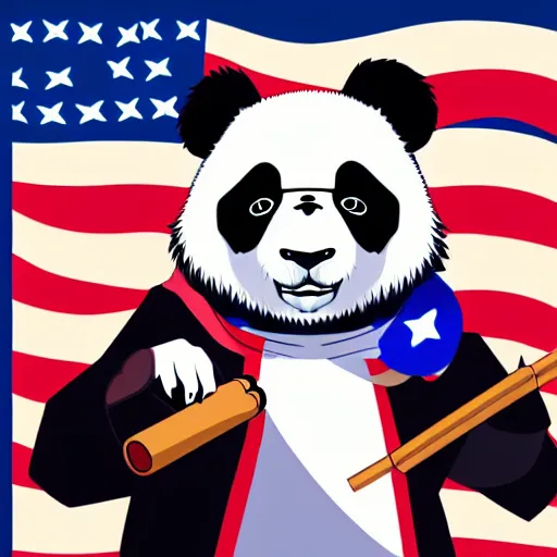 Image similar to patriotic anime panda bear smoking a cigar, 4 k, high resolution, still, landscape, hd, dslr, hyper realistic, illustration, anime