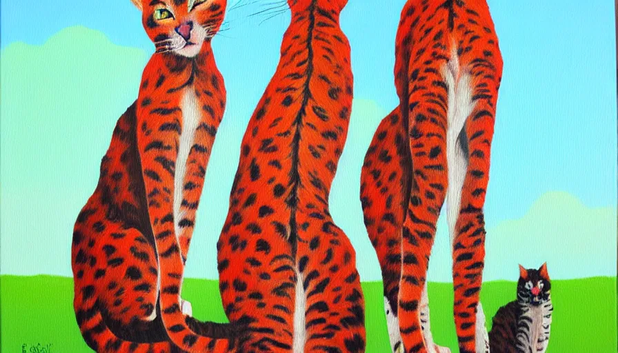 Image similar to acrylic painting of really tall cats by elizabeth warren bushel, thick brush strokes and visible paint layers