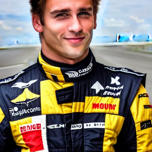 Image similar to a realistic detailed photo of a handsome guy who is an f 1 driver