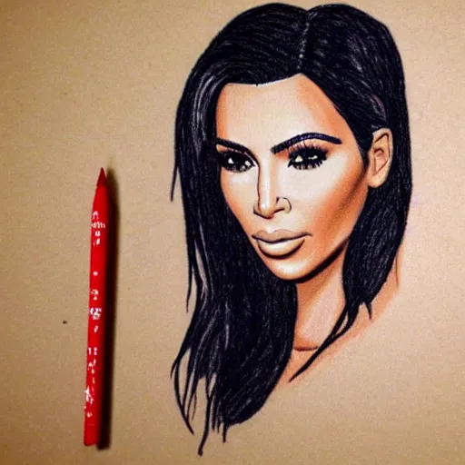 Image similar to Kim Kardashian picture drawn with wax crayon