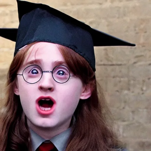 Image similar to student from harry potter wearing the sorting hat terrified