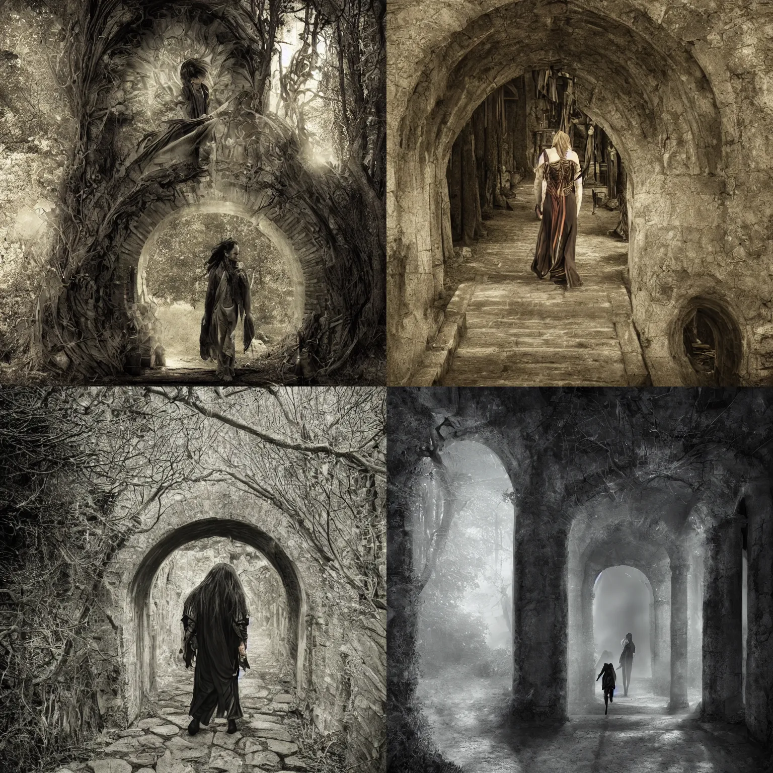 Prompt: a high fantasy award winning photo of a person passing through the gateway between dreams