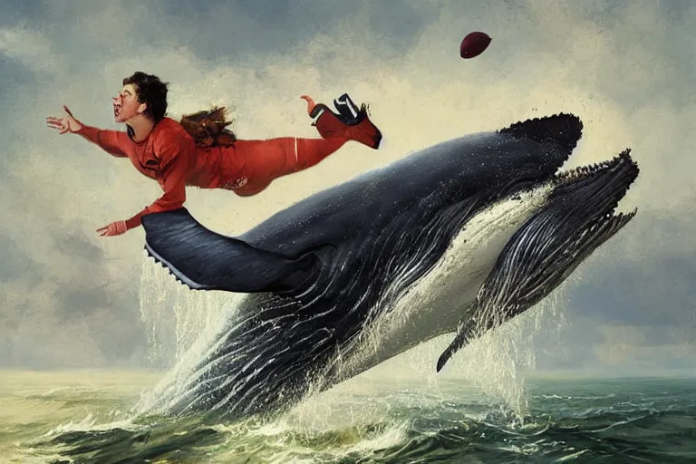 Image similar to a whale who loves nfl football by greg rutkowski, rossdraws, gil elvgren, enoch bolles, anime, very coherent