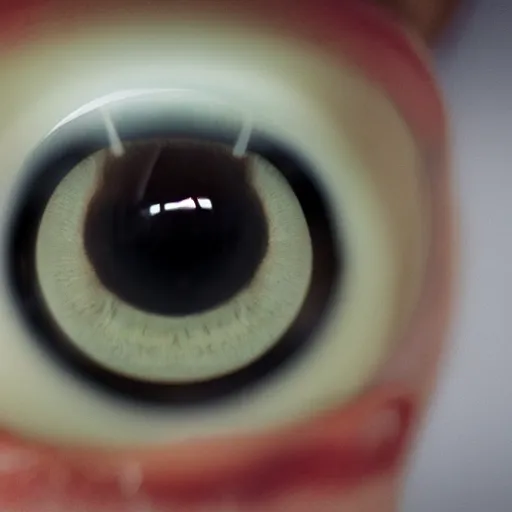 Prompt: close up marco photograph of a robotic prosthetic eye