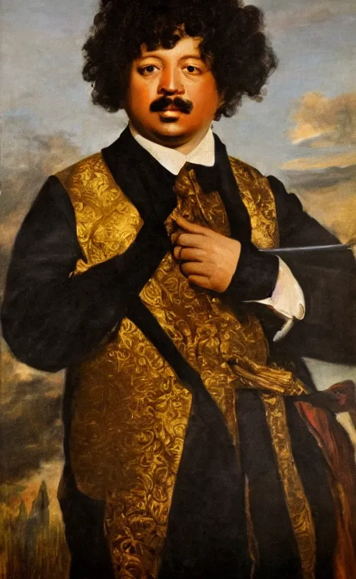 Image similar to Portrait of Alexandre Dumas, oil on canvas, highly detailed, by Delacroix, 8k