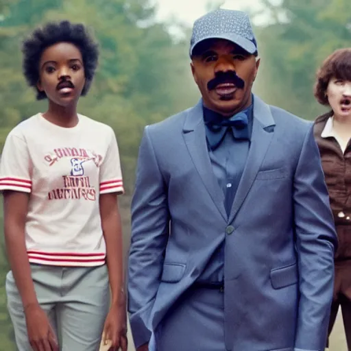 Image similar to film still of Steve Harvey starring in Stranger Things