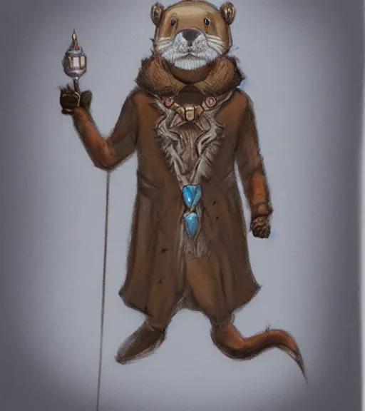 Prompt: expressive stylized master furry artist pastel pencil drawing full body portrait character study of the anthro male anthropomorphic otter fursona animal person wearing crown and cape royal western king regal intricate ornate