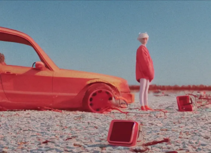 Image similar to still from a music video by matthew barney and wes anderson, anamorphic lens, kodakchrome : : 8 k