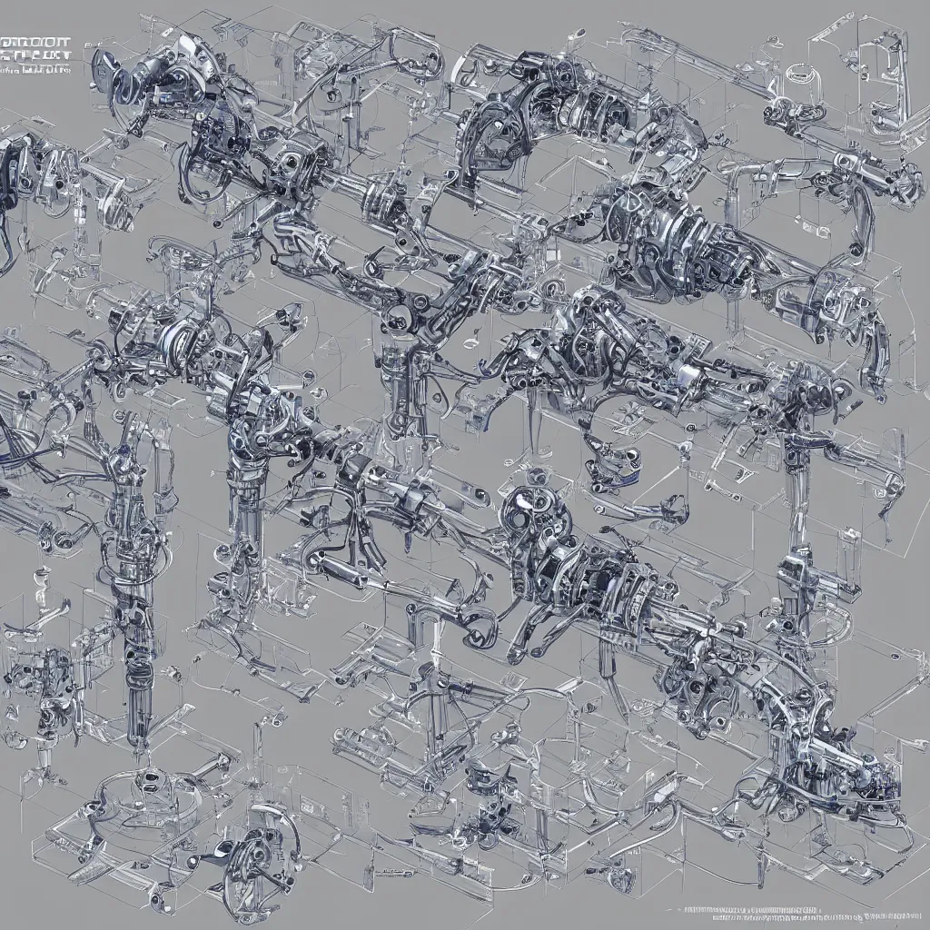 Prompt: Very technical and detailed blueprint of a robotic leg. Intricate details. Ultra detailed. Illustration. Concept Art. Cross Section of mechanical elements. Advanced mechanics. CAD Design.