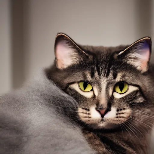 Prompt: A render of a cat with metallic silver fur, hyperrealistic, bokeh, XF IQ4, f/1.4, ISO 200, 1/160s, 8K