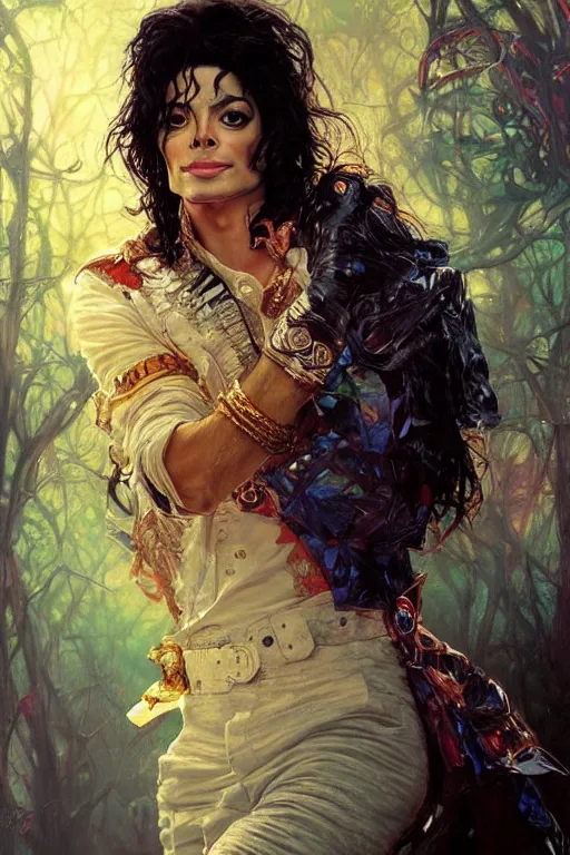 Image similar to michael jackson portrait, fantasy, regal, intricate, by stanley artgerm lau, greg rutkowski, thomas kindkade, alphonse mucha, loish, norman rockwell