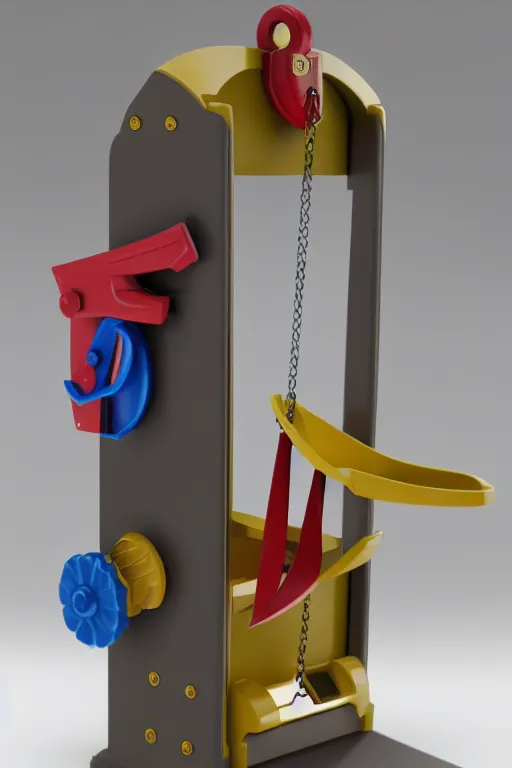 Image similar to a plastic toy guillotine, fisherprice toy guillotine, guillotine, high detail product photo, trending on artstation, 8 k