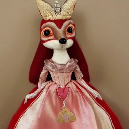 Prompt: a toy fox wearing a beautiful queen dress, highly detailed, exquisite, fabulous