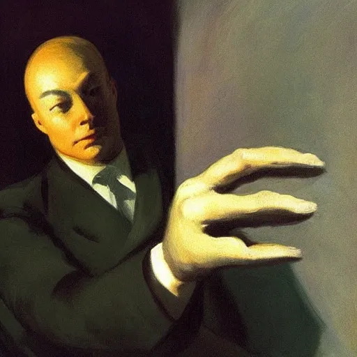 Prompt: a man waving. Hands donr by Edward Hopper.