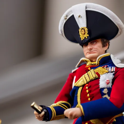 Prompt: macro photo of emmanuel macron dressed as napoleon, tilt shift, photography, telephoto lens, canon, nikon, focus