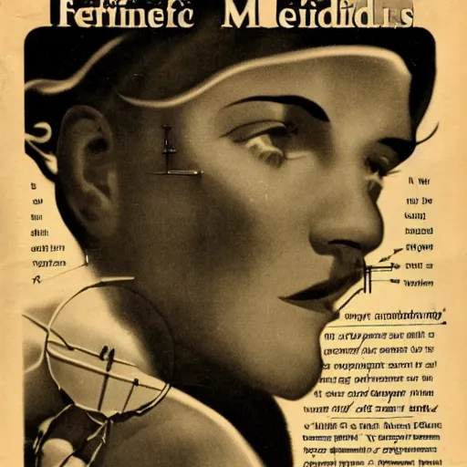 Prompt: beautiful extreme closeup frontpage of 1930s frontiers in molecular herbal human metamorphosis medicine magazine