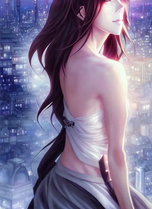 Image similar to beautiful city kate beckinsale, anime style only, scenery wallpaper aesthetic, pastel colors only, symmetrical face and full body, cinematic, dramatic, joyful, super detailed and intricate, hyper realistic, by artgerm, by kyoung hwan kim, by ralph mcquarrie, by yoshiyuki tomino