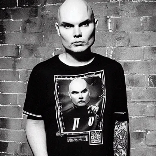 Image similar to billy corgan wearing a black zero shirt, 1 9 9 6 rock tour photograph, rollingstone magazine