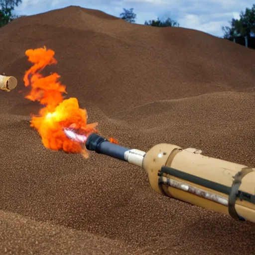 Prompt: firing a flamethrower on an anthill