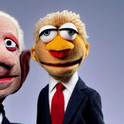 Image similar to joe biden as a muppet. highly detailed felt. hyper real photo. 4 k.